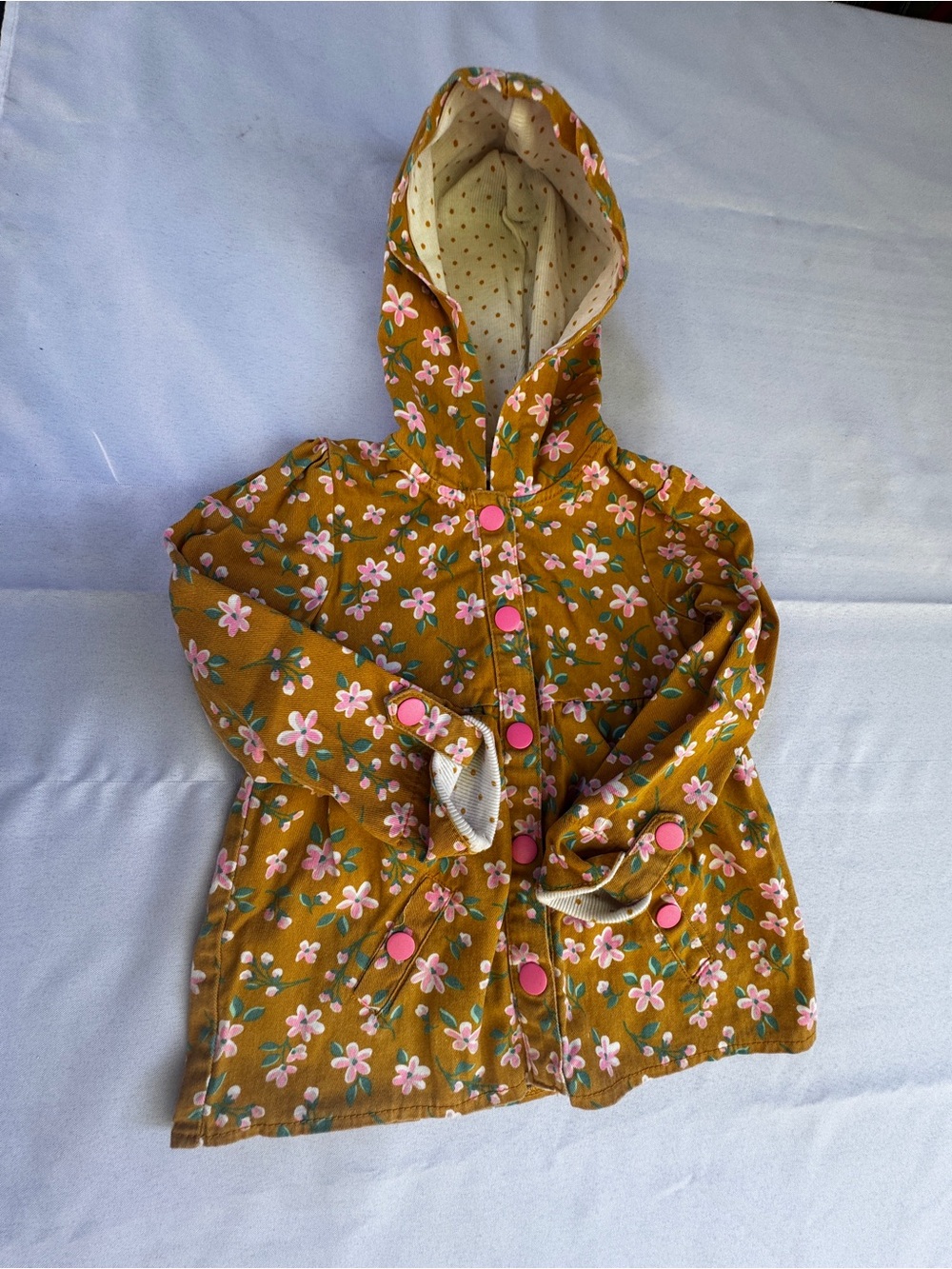 Girls' Floral Hooded Jacket - Mustard Pink Flowers size 24 M